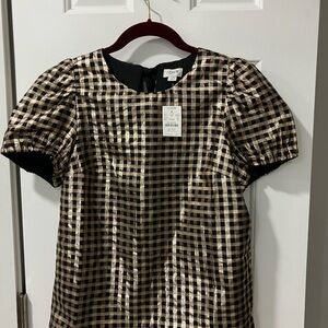 J. Crew Black and Gold Checkered Top